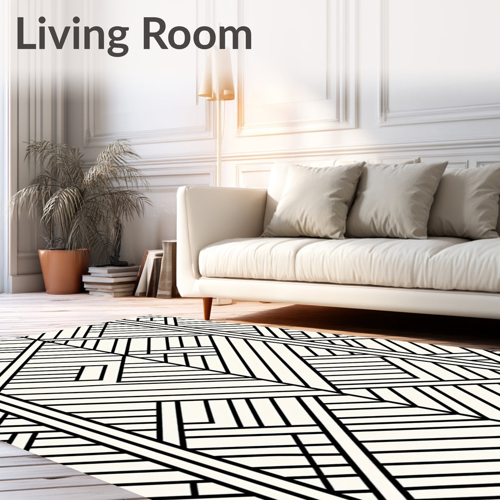 Modern Black White Geometric Design Rug
