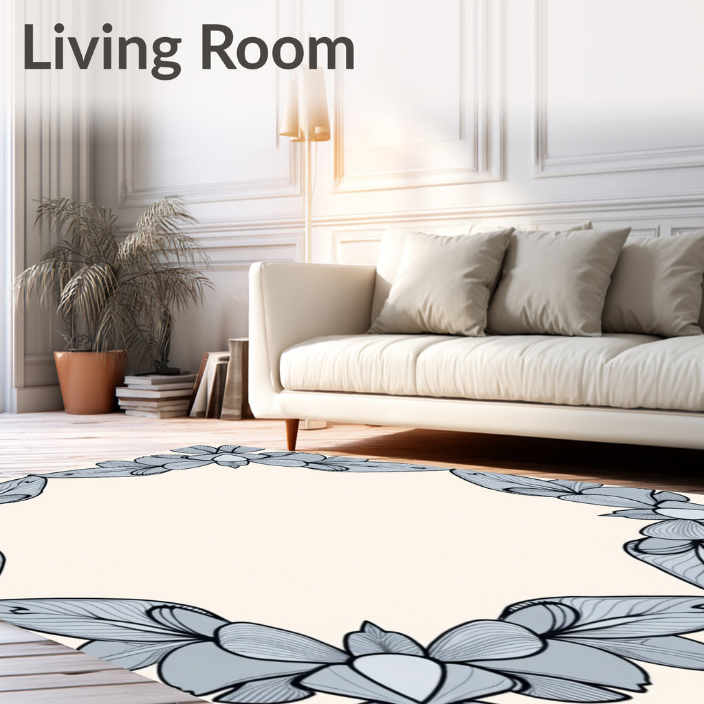 Floral Outline Pastel Border Design Rug