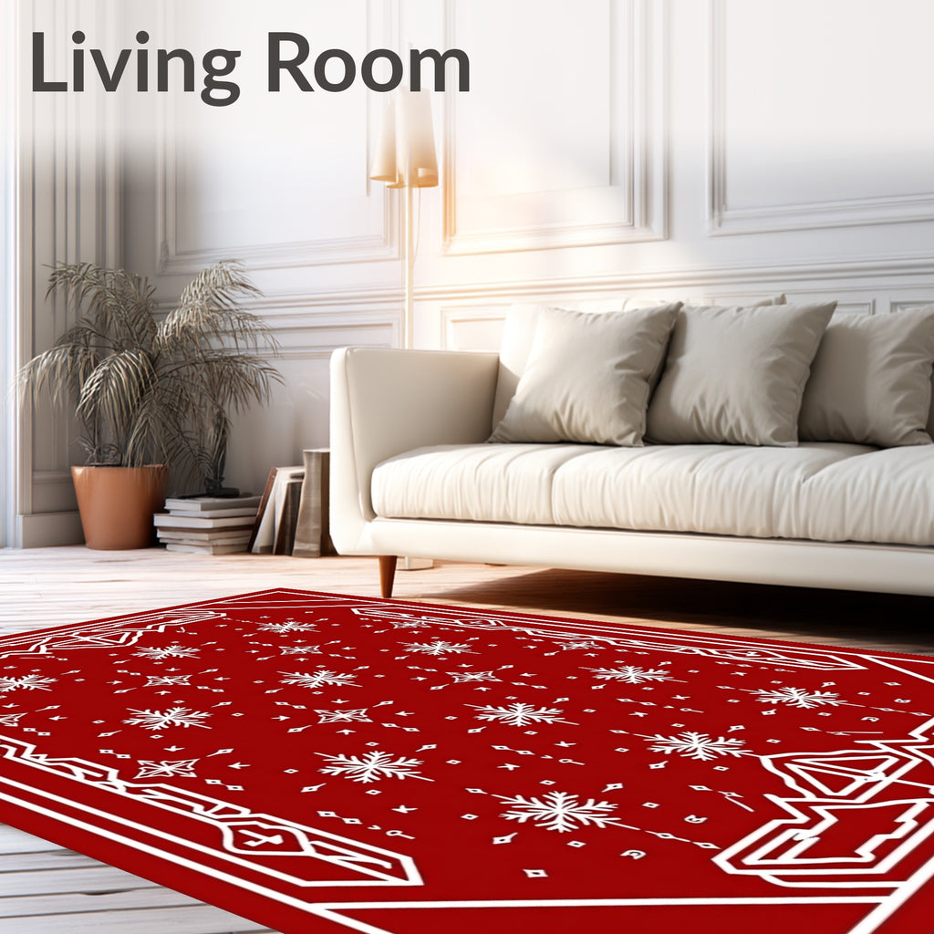 Snowflake Geometric Pattern Red Rug
