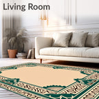 Elegant Teal Geometric Floral Ornament Rug