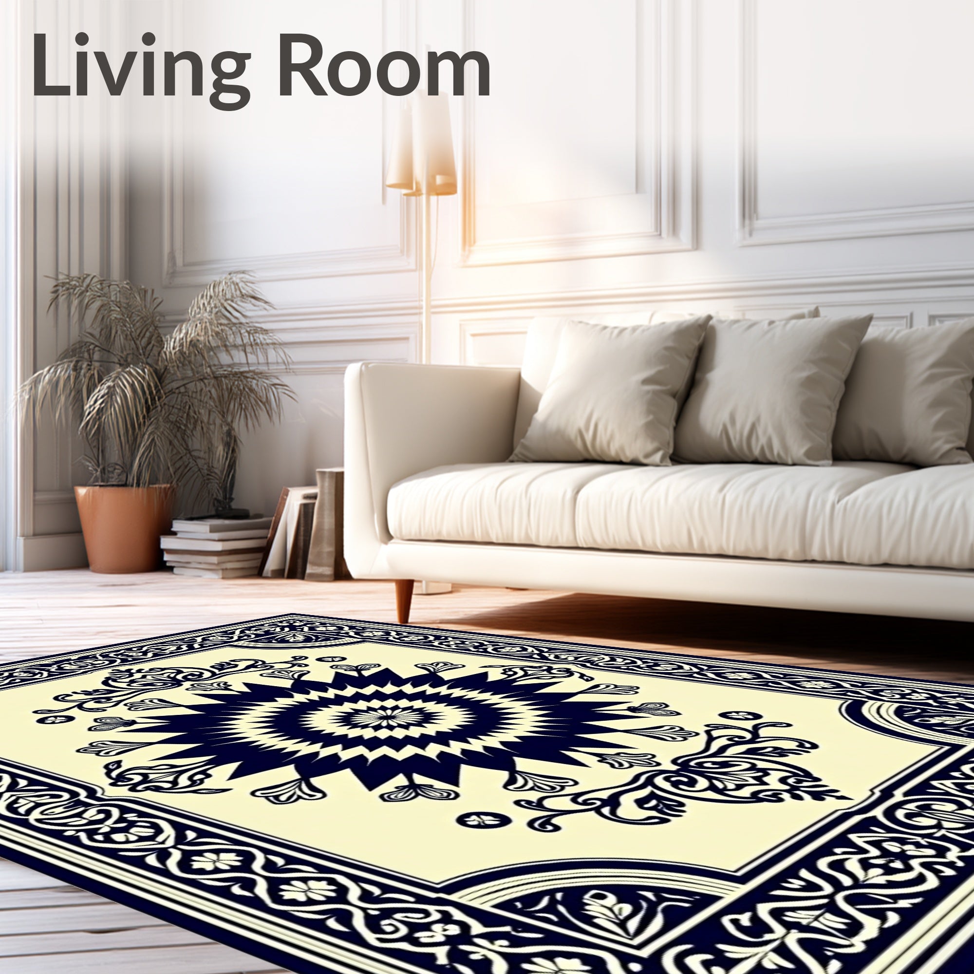 Classic Dark Floral Sunburst Pattern Rug