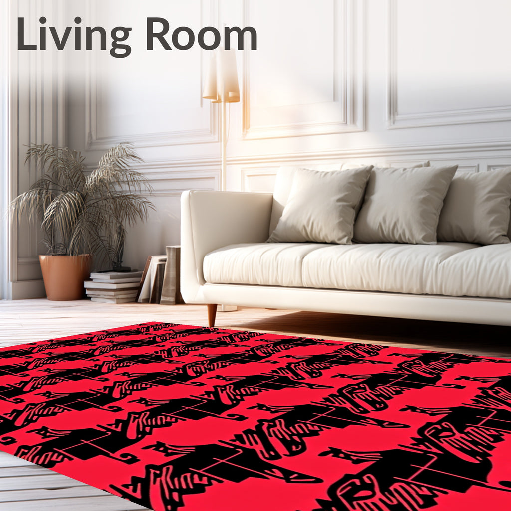 Bold Red Black Abstract Lines Design Rug