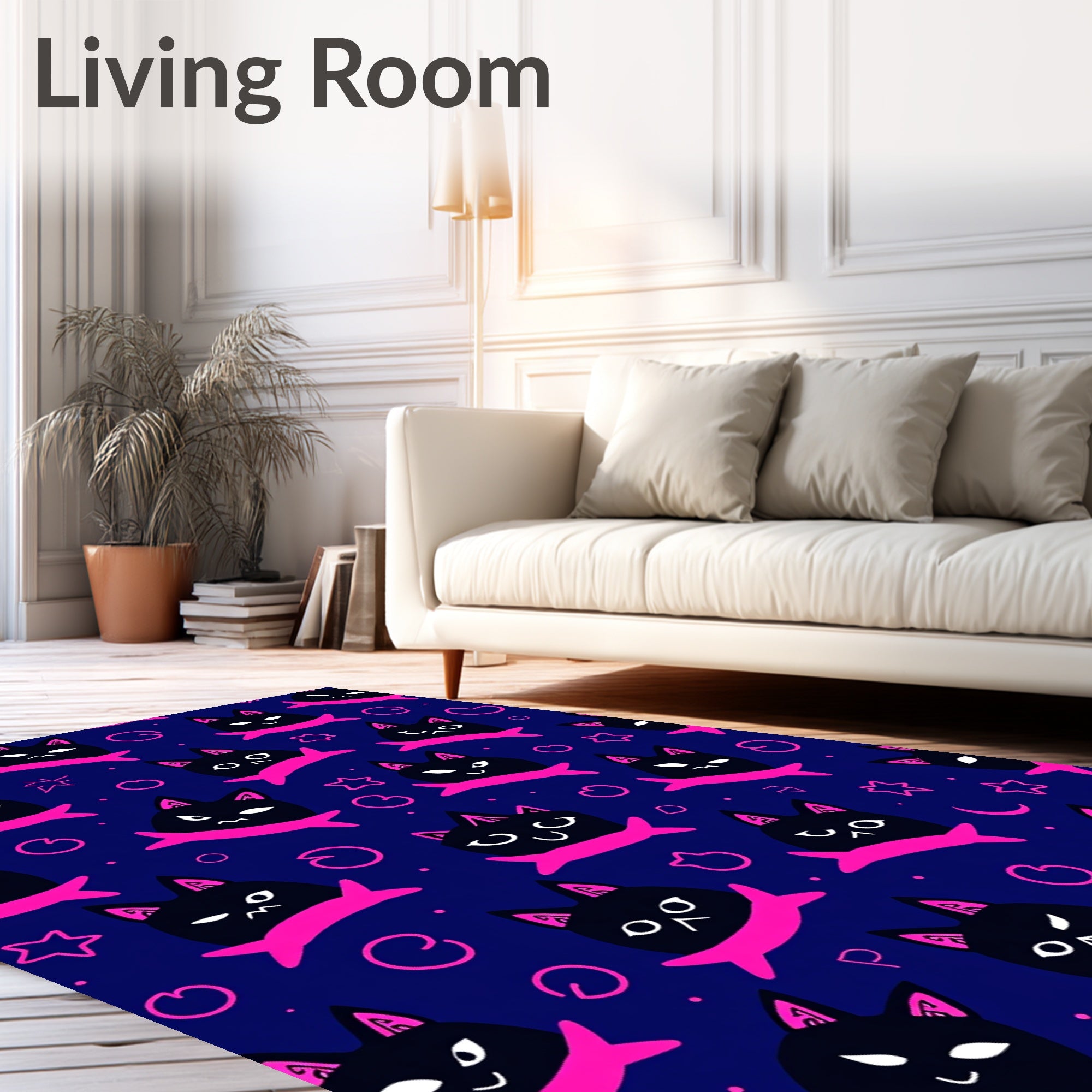 Cute Black Cats Pink Accents Pattern Rug
