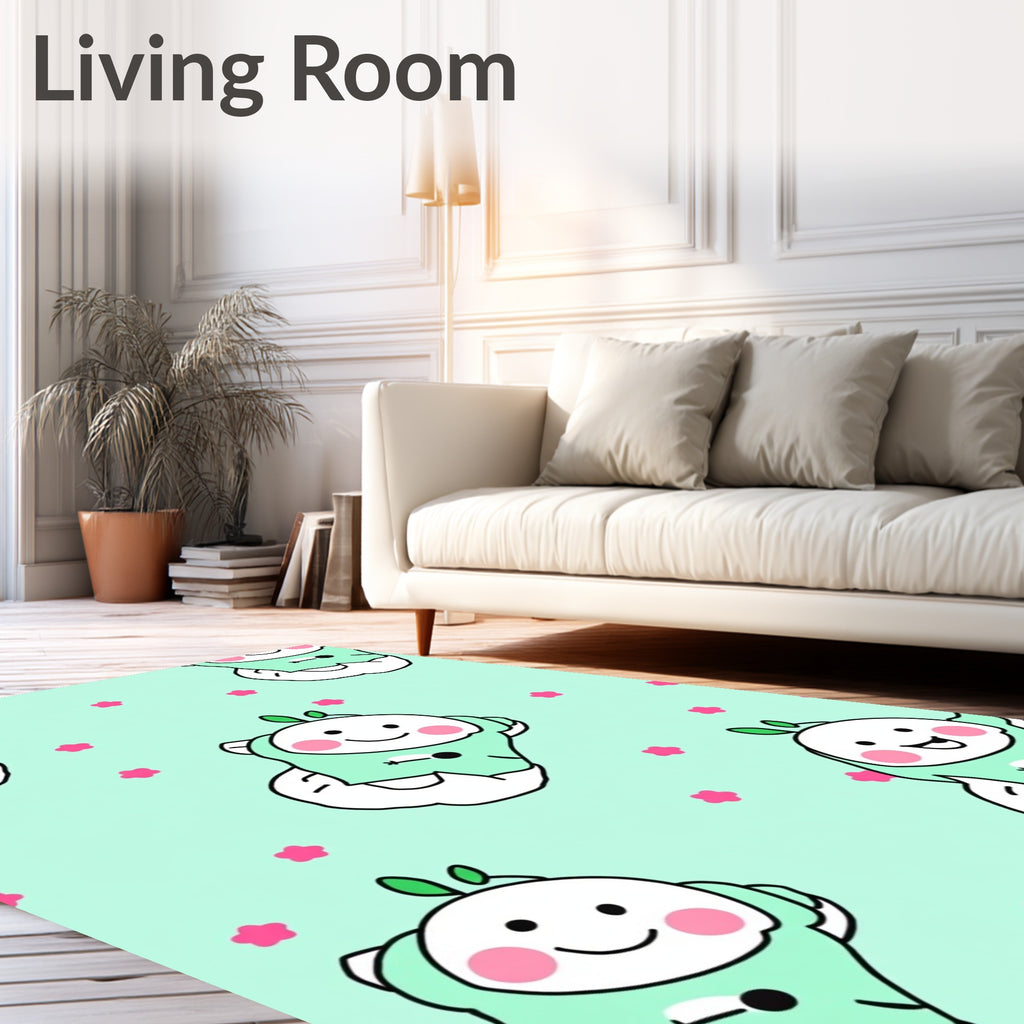 Cute Mint Character Floral Pattern Rug