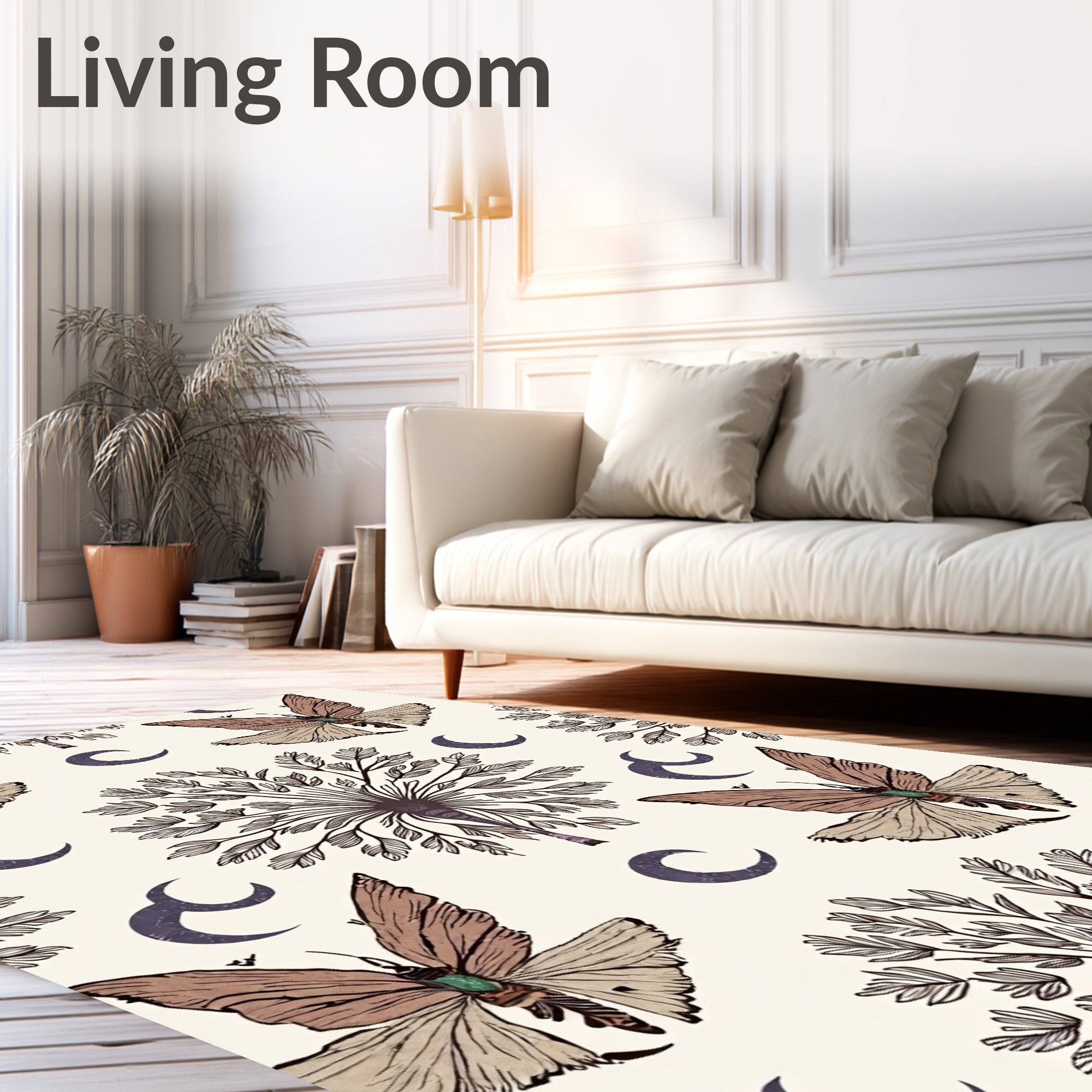 Moth Moonlight Tree Floral Design Rug