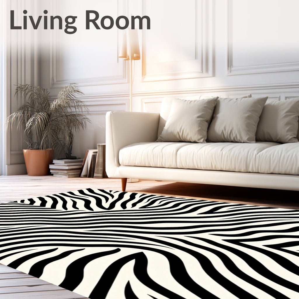 Black White Zebra Stripe Patterned Rug