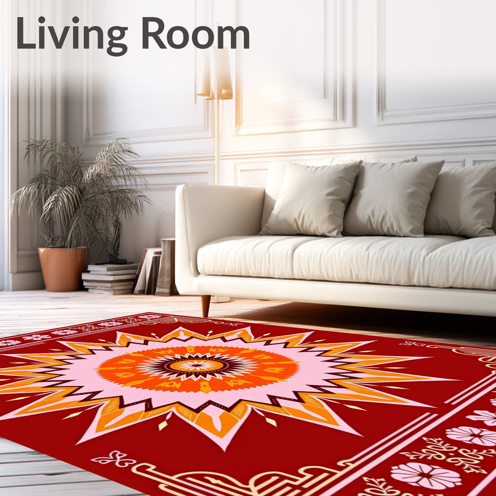 Radiant Sunburst Geometric Design Rug