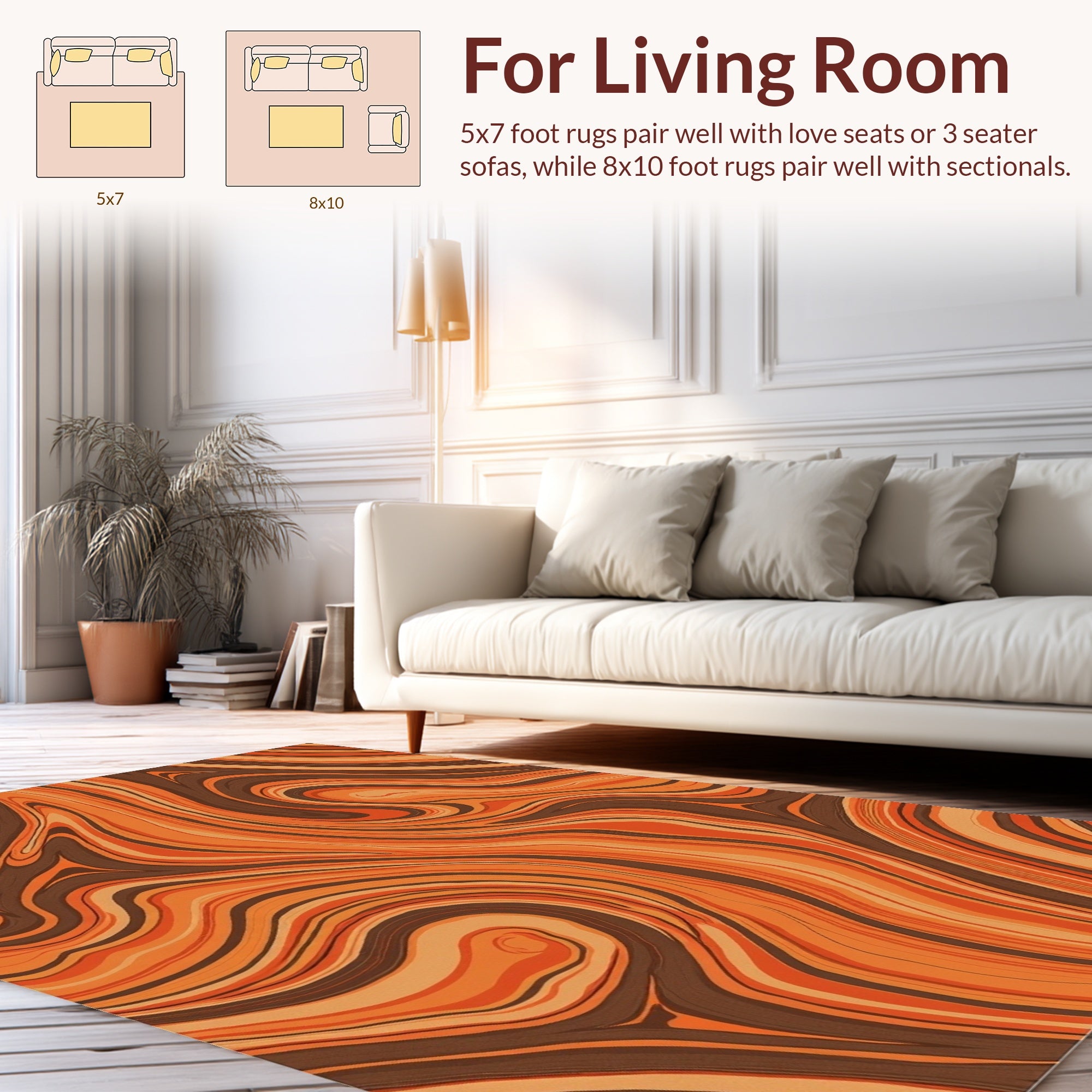 Orange Brown Swirling Waves Rug