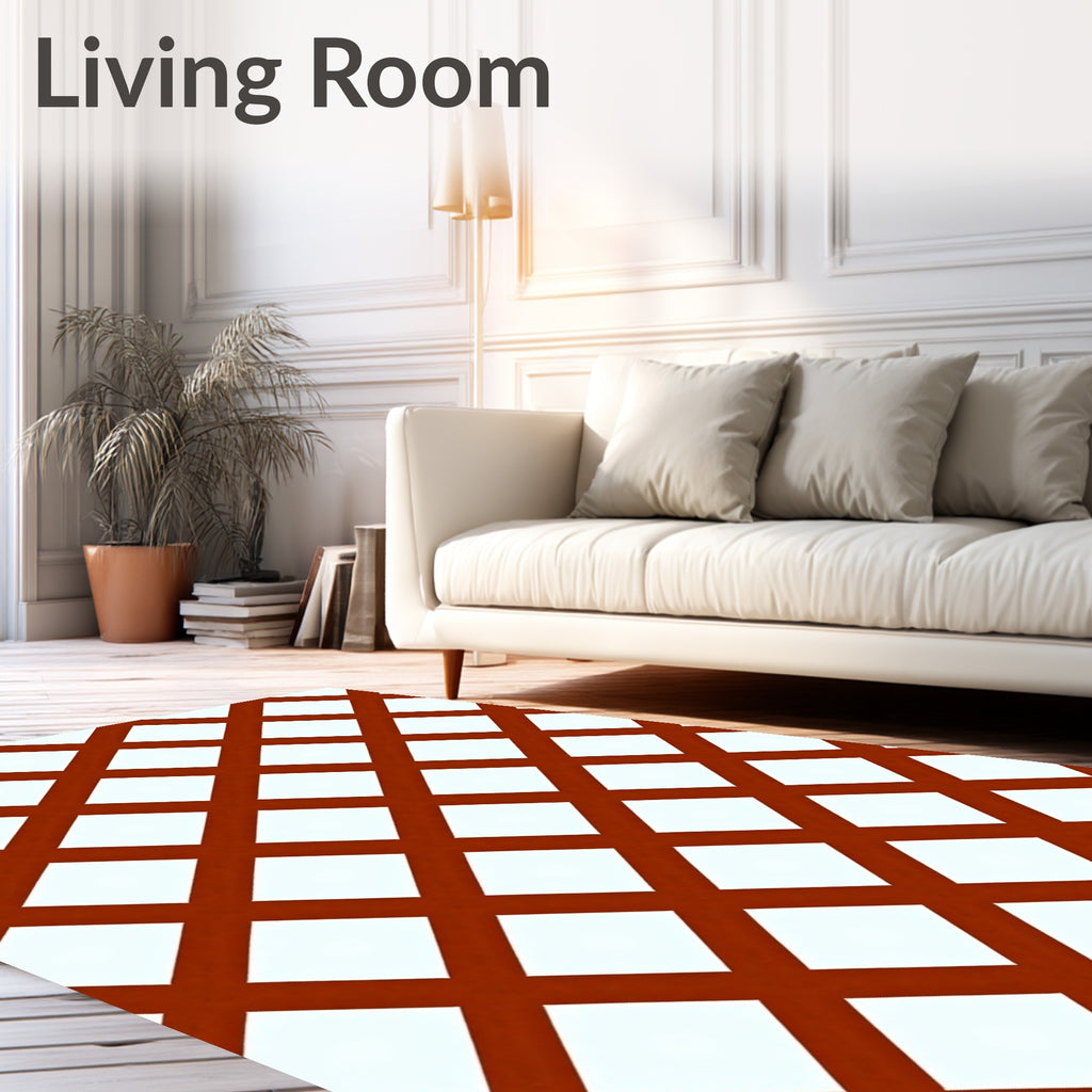 Red White Lattice Diamond Pattern Rug