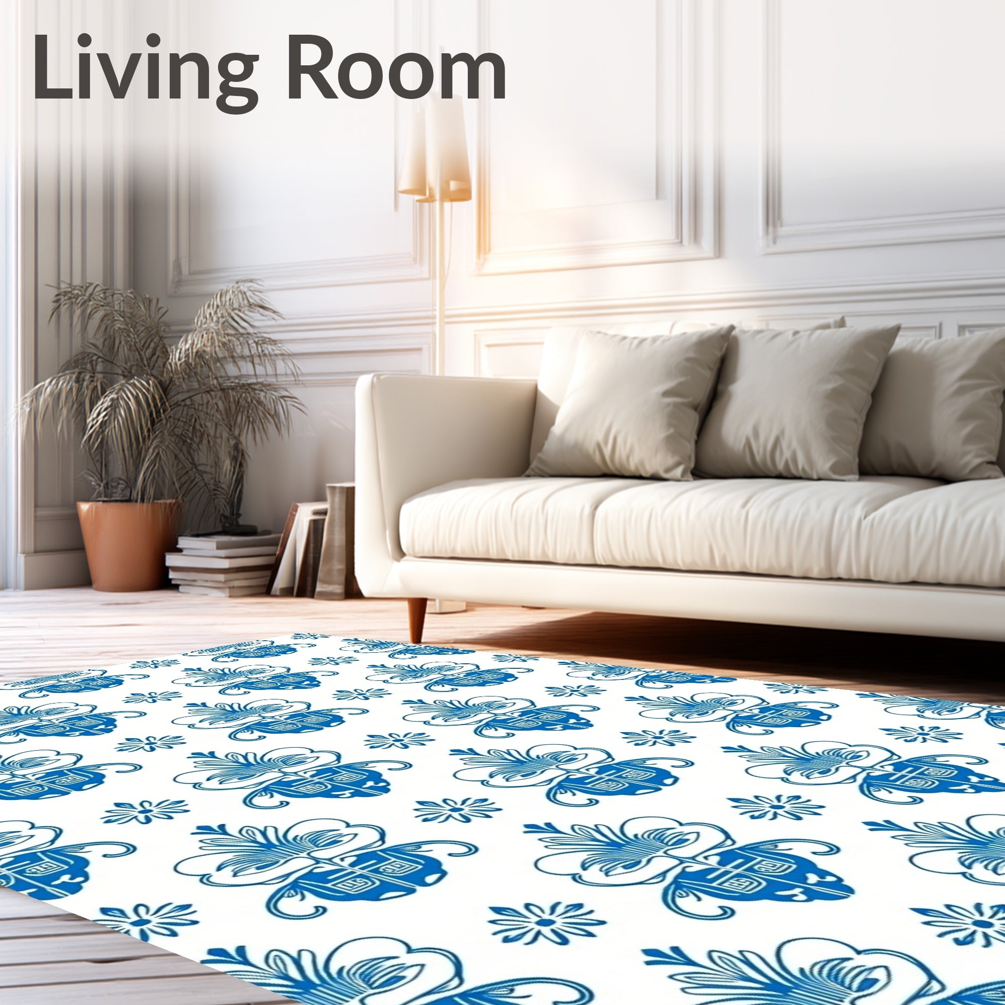 Classic Blue Floral Damask Design Rug