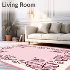 Pink Floral Scroll Border Design Rug