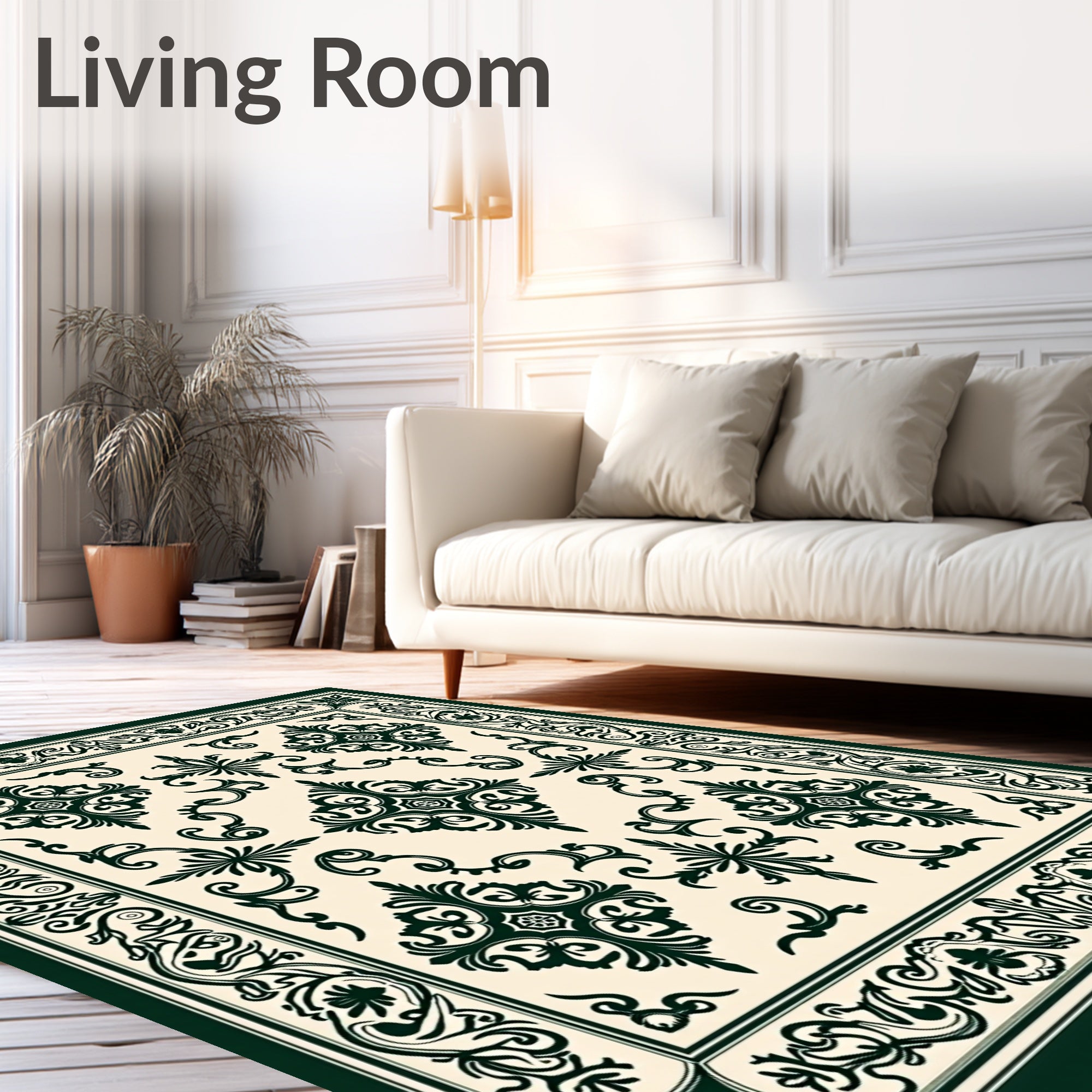 Ornate Dark Green Damask Pattern Rug