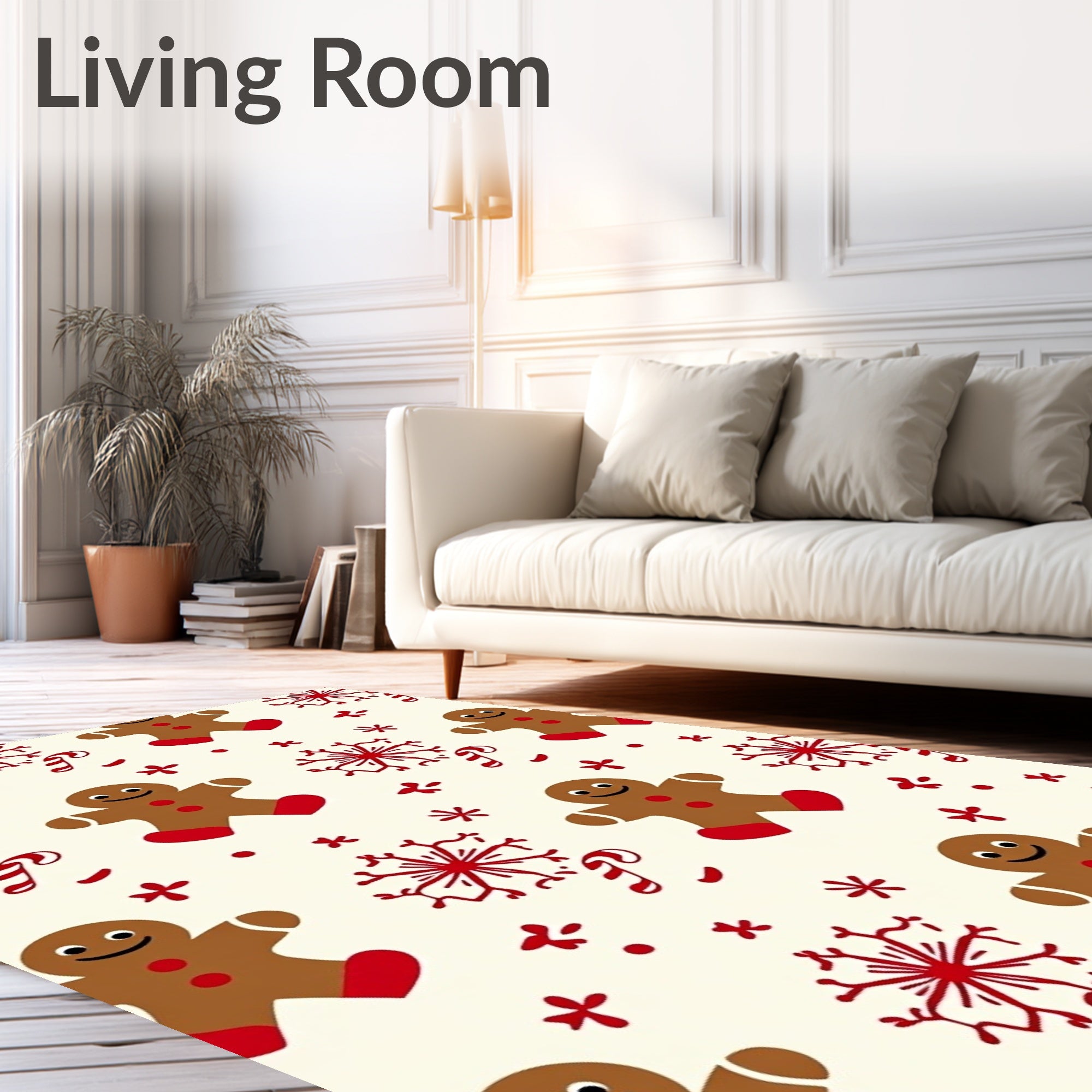 Gingerbread Candy Cane Snowflakes Pattern Rug