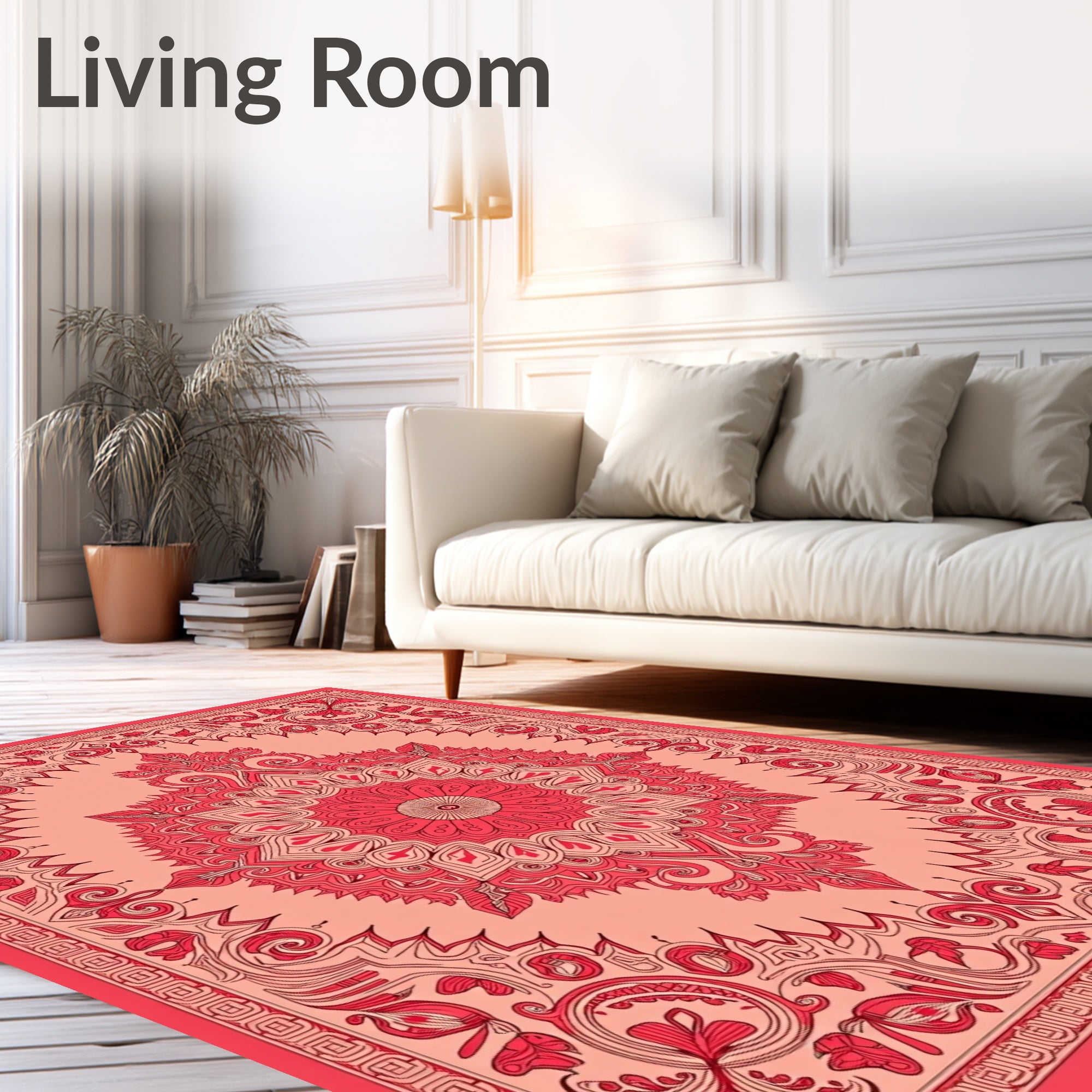 Elaborate Coral Floral Mandala Design Rug