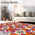 Vibrant Orange Skull Fox Pattern Rug