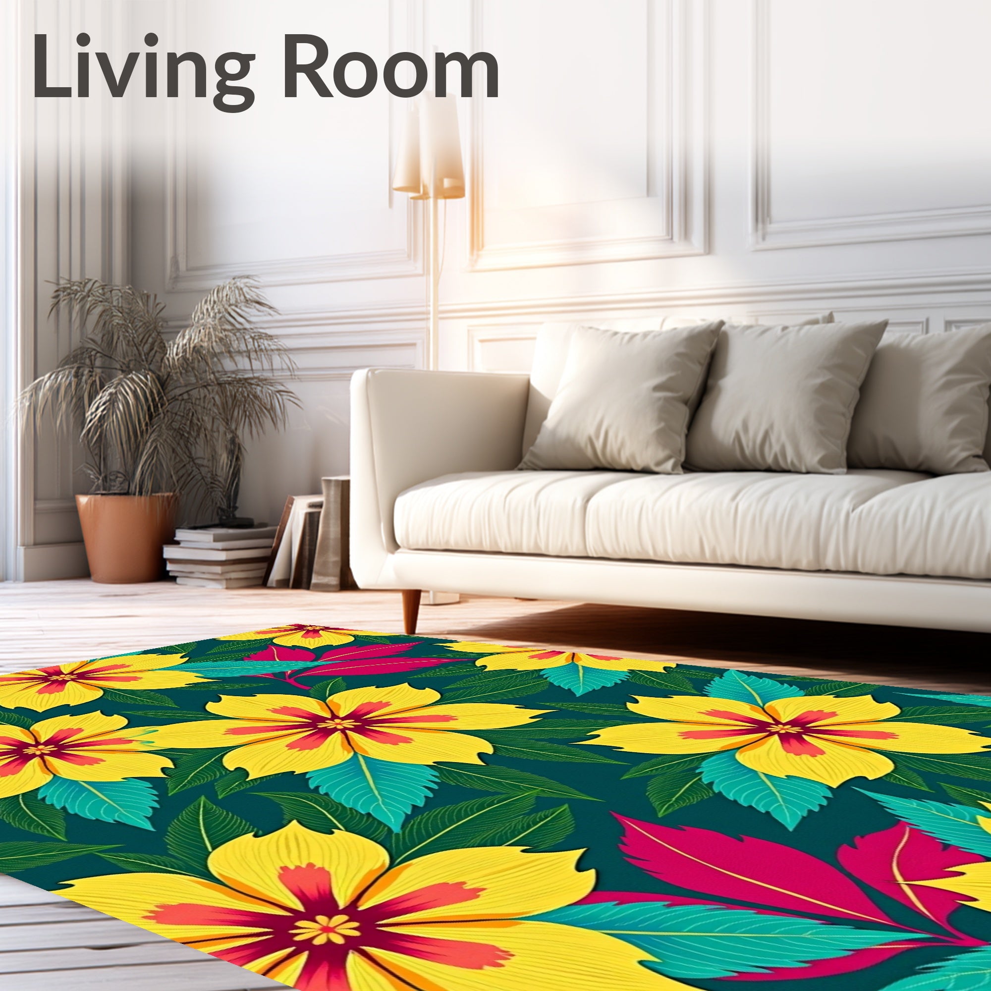 Vibrant Yellow Red Floral Foliage Rug