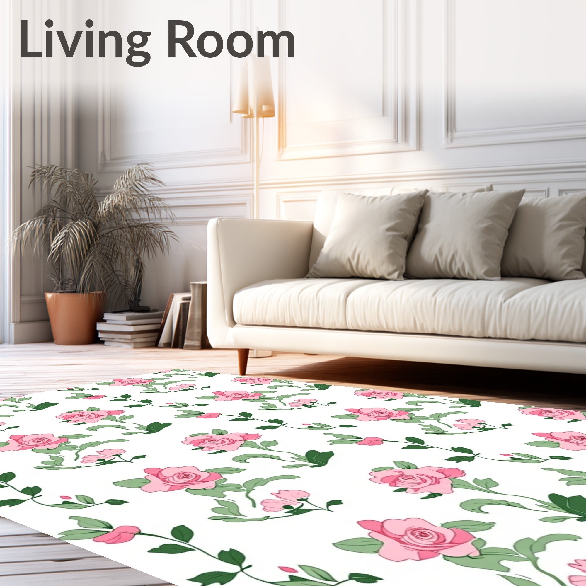 Pink Rose Vine Floral Pattern Rug