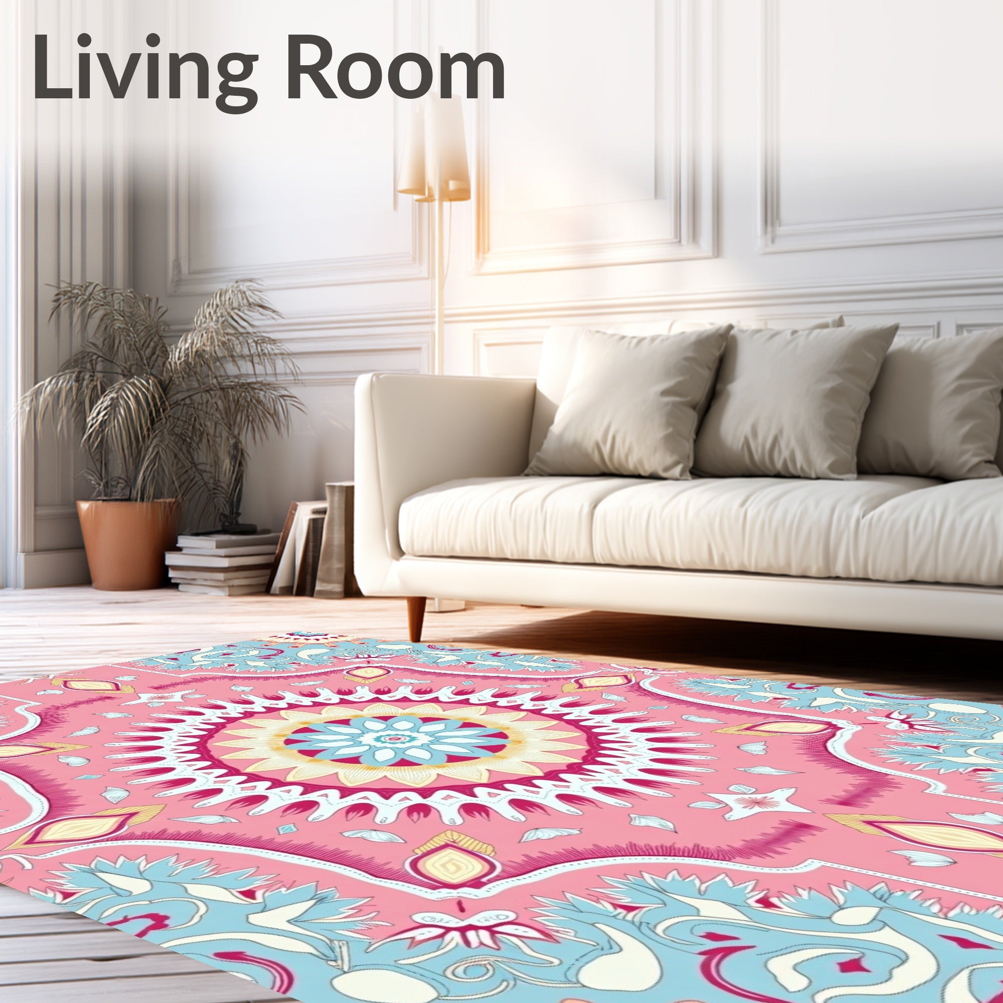 Pink Floral Medallion Mandala Rug