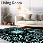 Cyan Abstract Symmetric Floral Pattern Rug