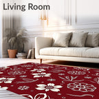 Crimson Floral And Snowflake Pattern Rug