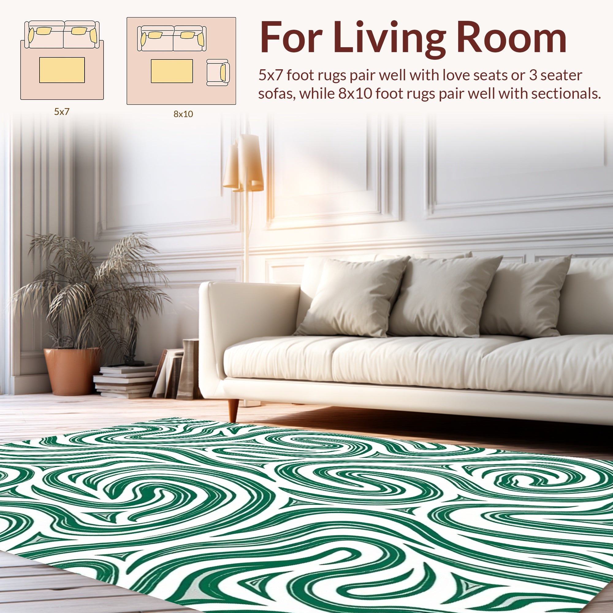 Abstract Swirling Green Pattern Design Rug