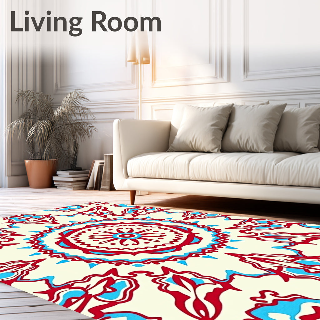 Red Blue Radial Pattern Rug