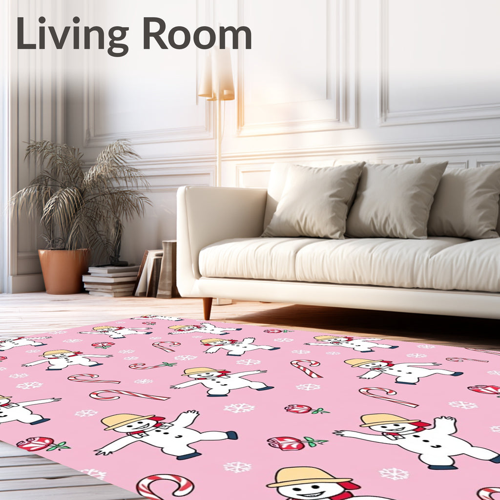 Cute Snowman Candy Cane Snowflake Pattern Rug