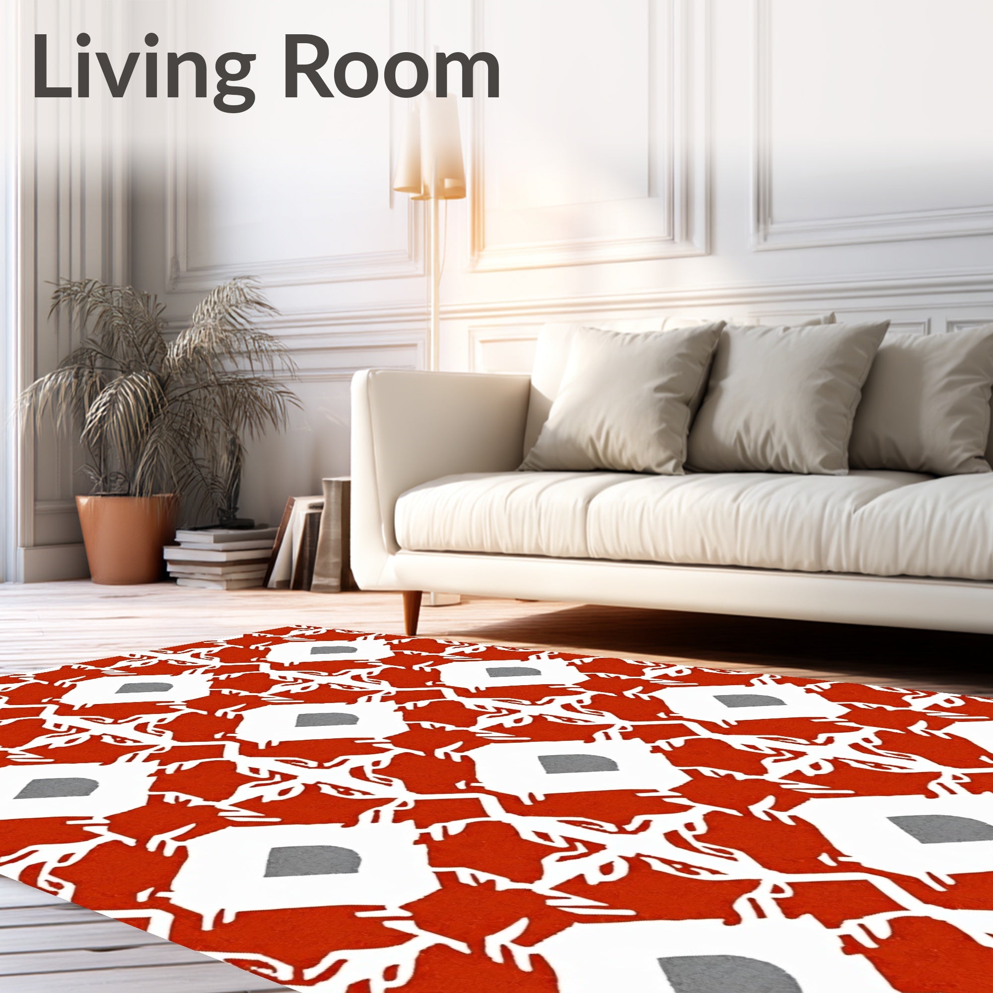 Bold Red White Geometric Diamond Pattern Rug