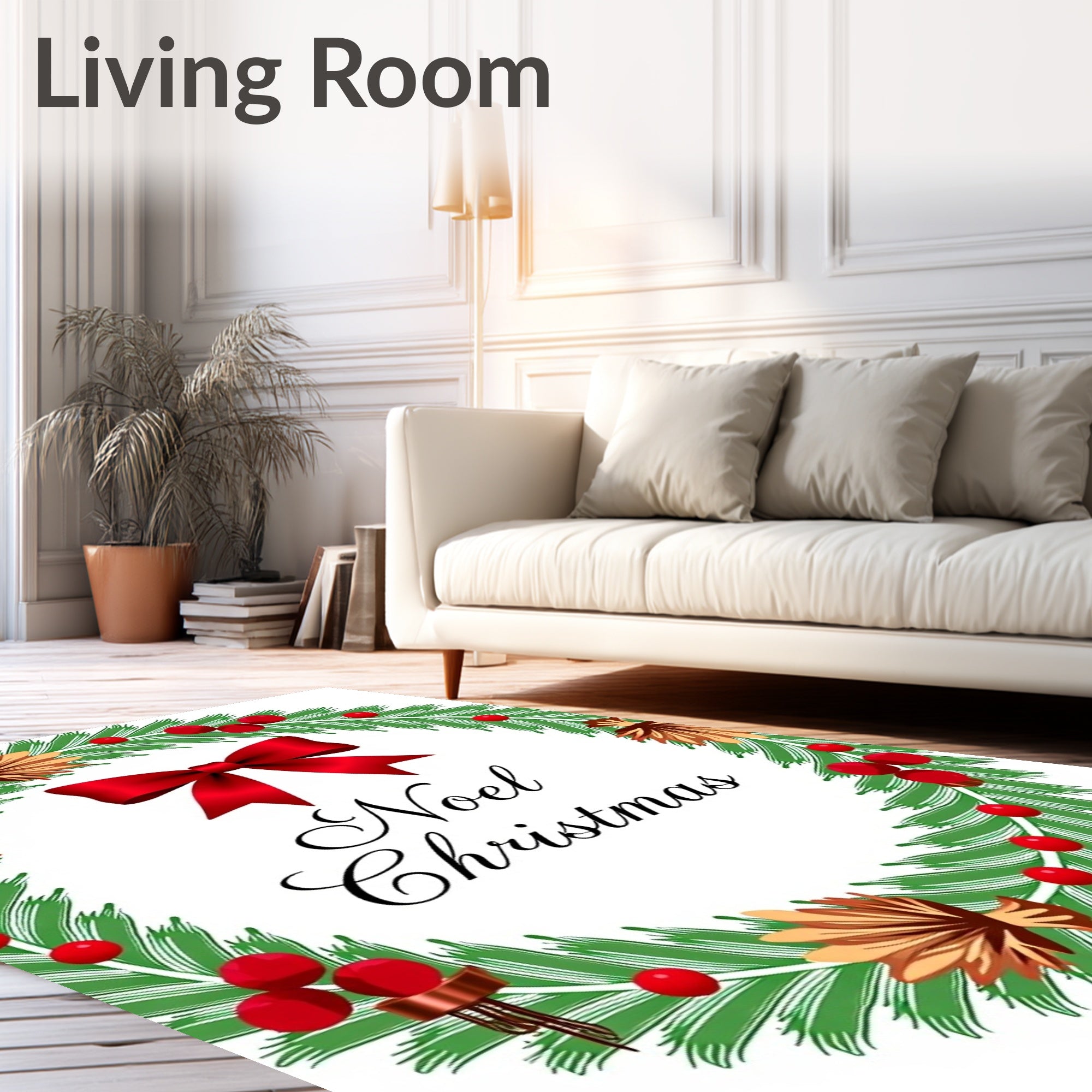 Festive Green Noel Christmas Wreath Rug