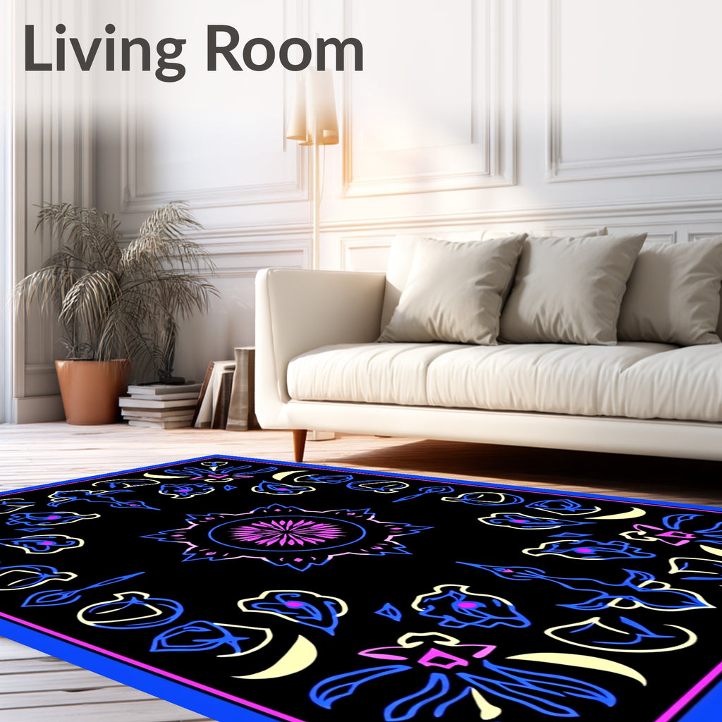 Abstract Floral Neon Border Rug