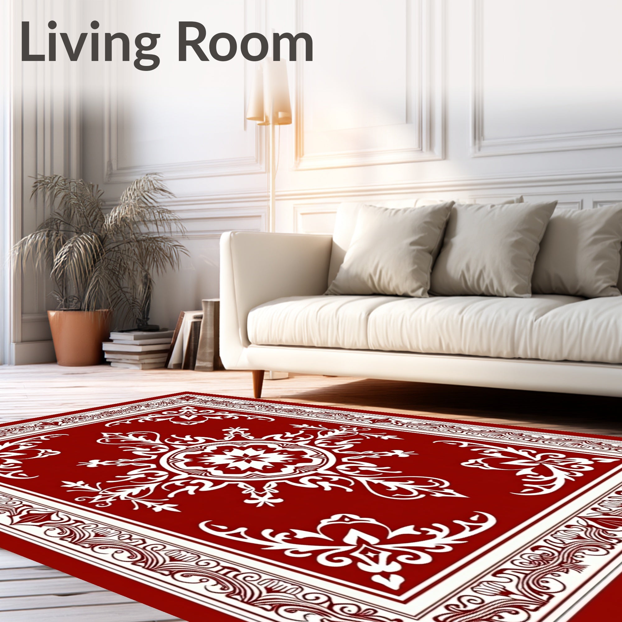 Classic Red Ornamental Floral Pattern Rug