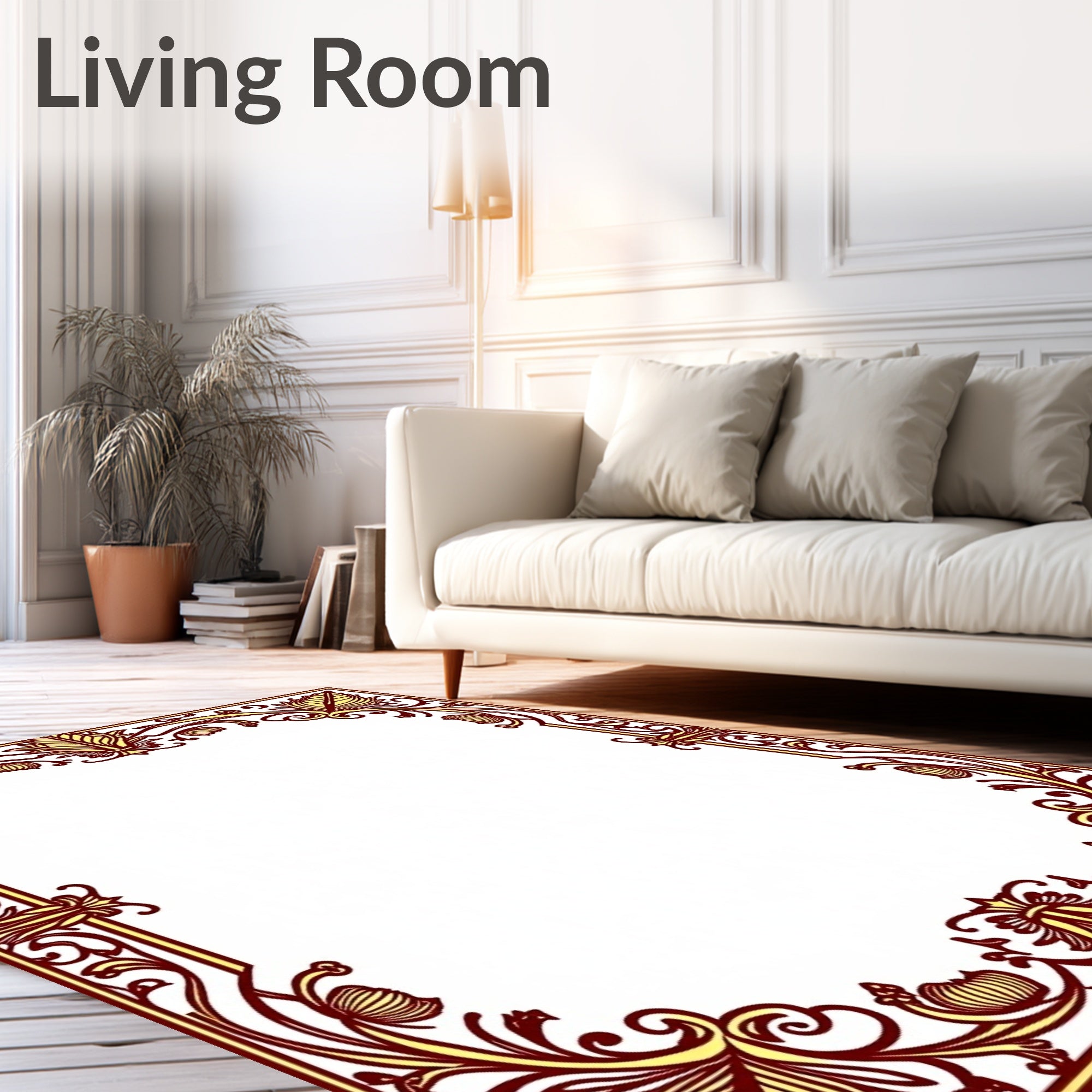 Ornate Floral Border Design Rug