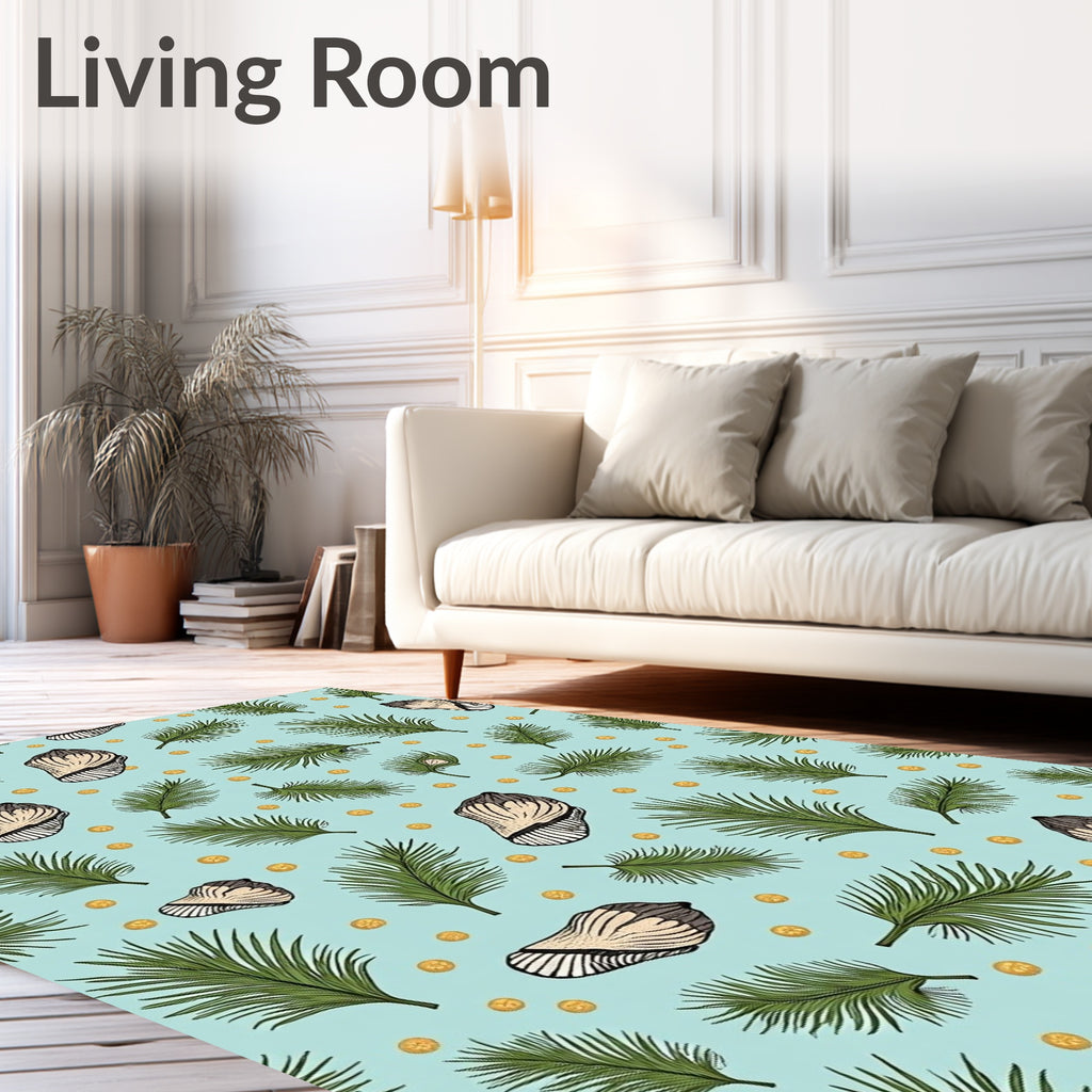 Coastal Leaf and Shell Pattern Rug