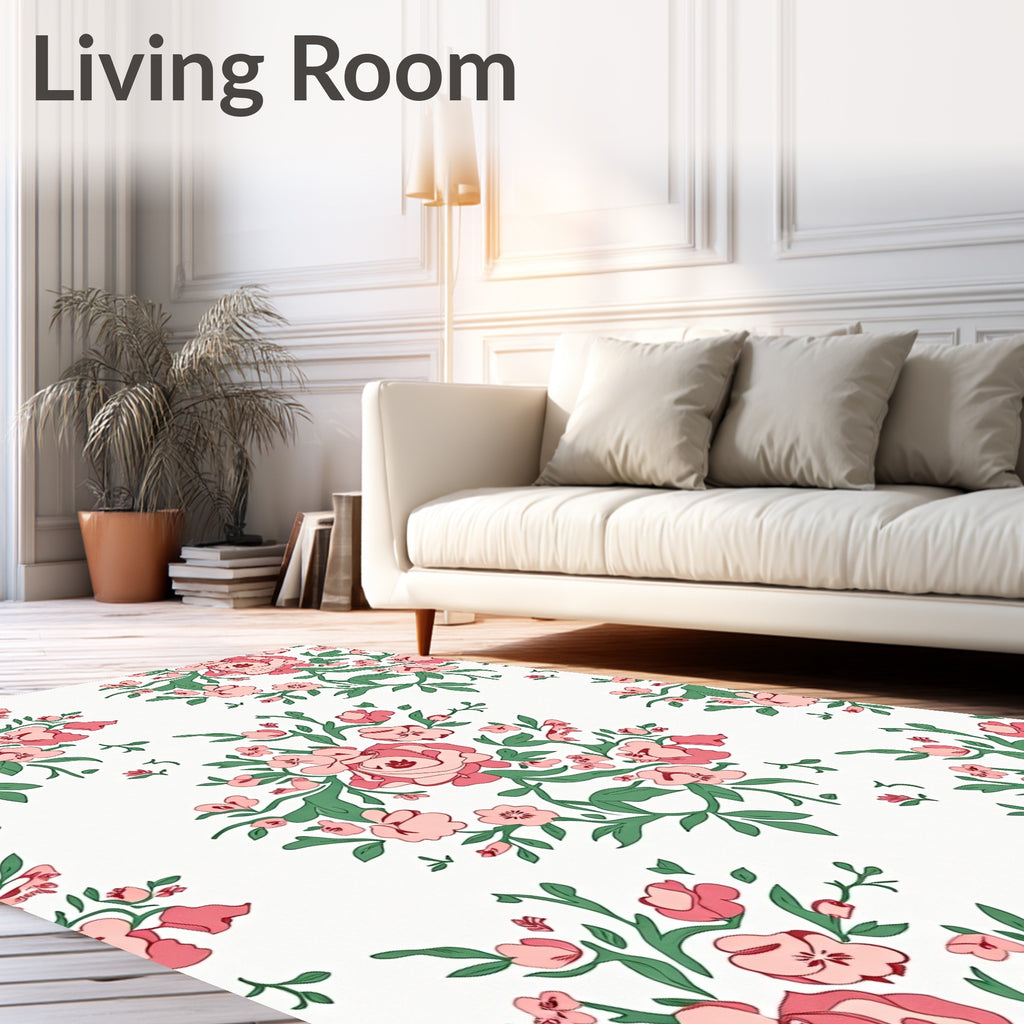 Charming Pink Floral Branch Pattern Rug