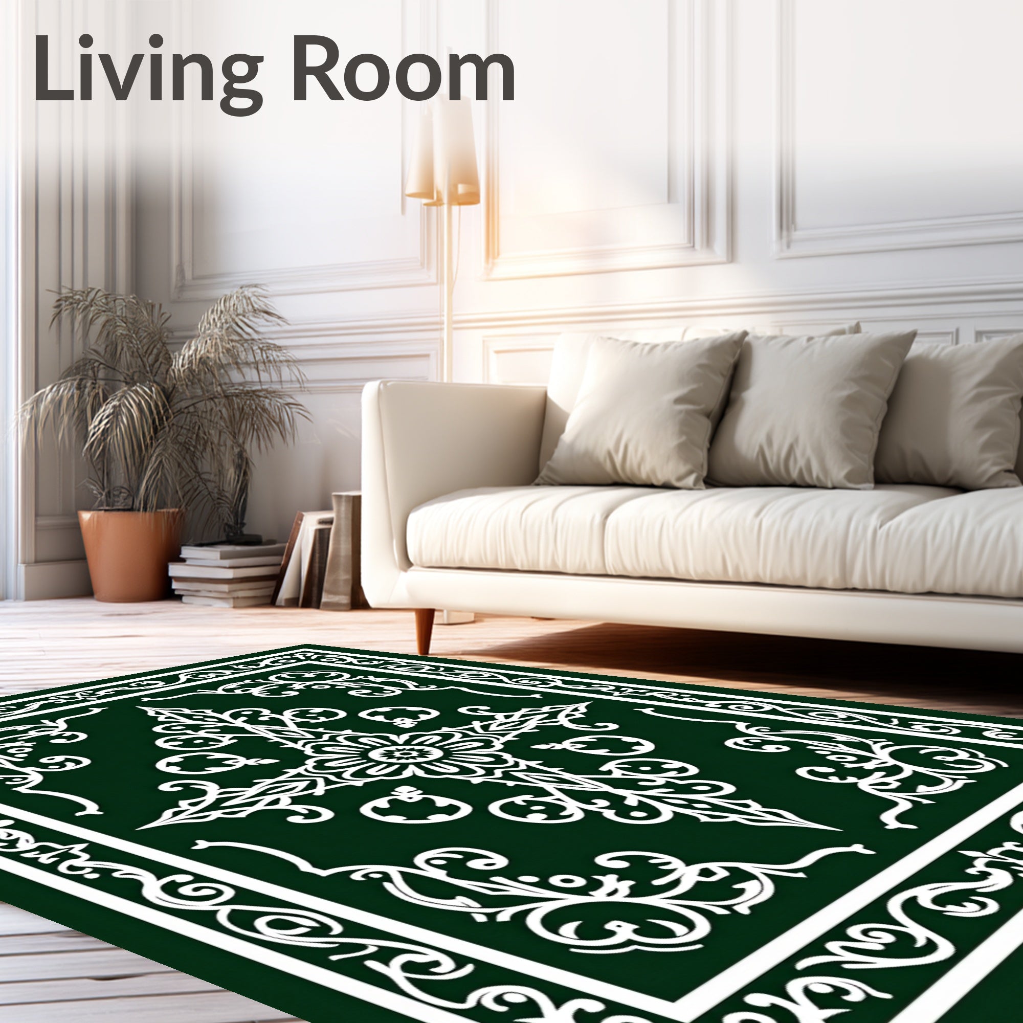 Elegant White Floral Vine Pattern Rug