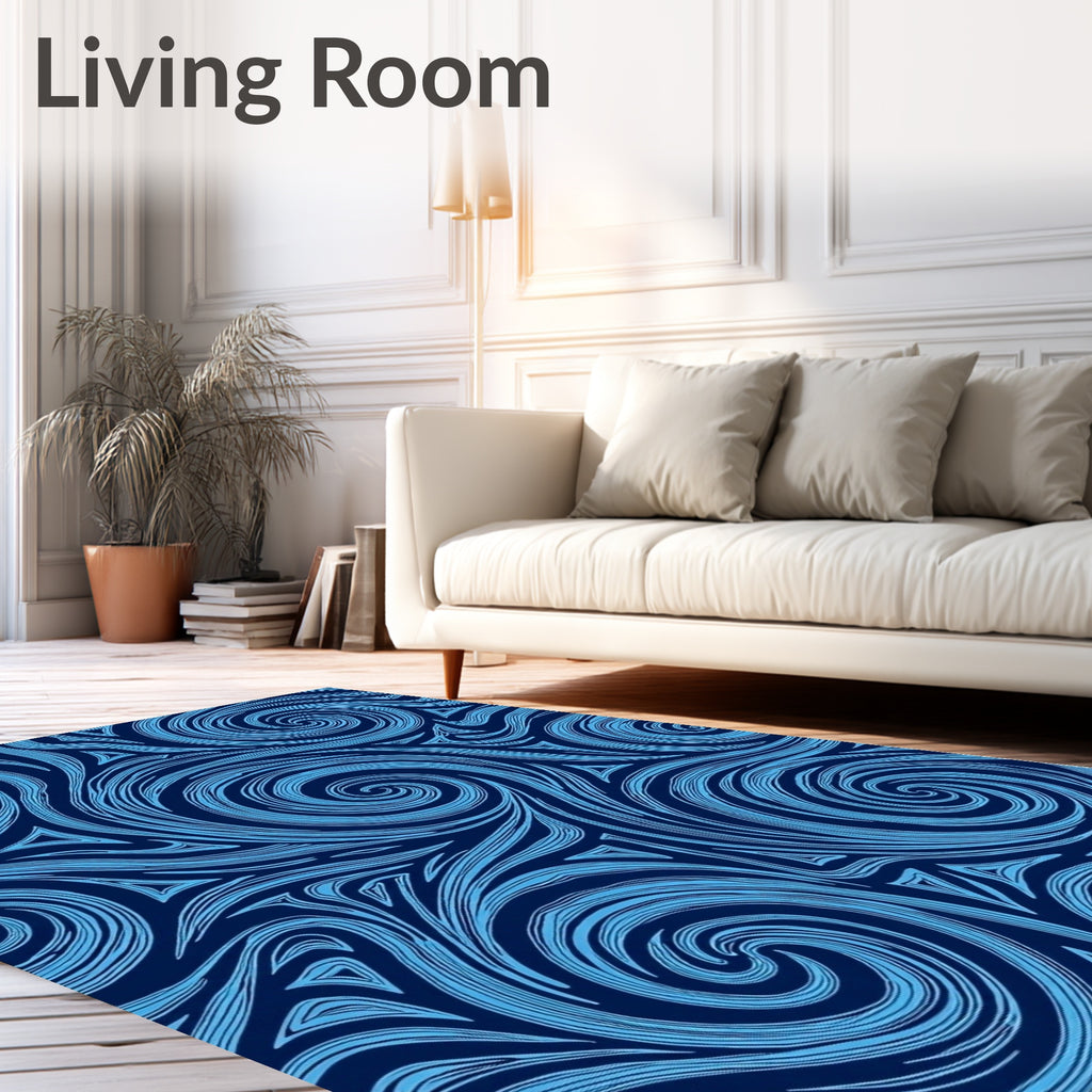 Abstract Swirly Blue Line Art Rug