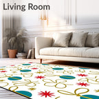 Teal Gold Red Starburst Ornament Confetti Rug