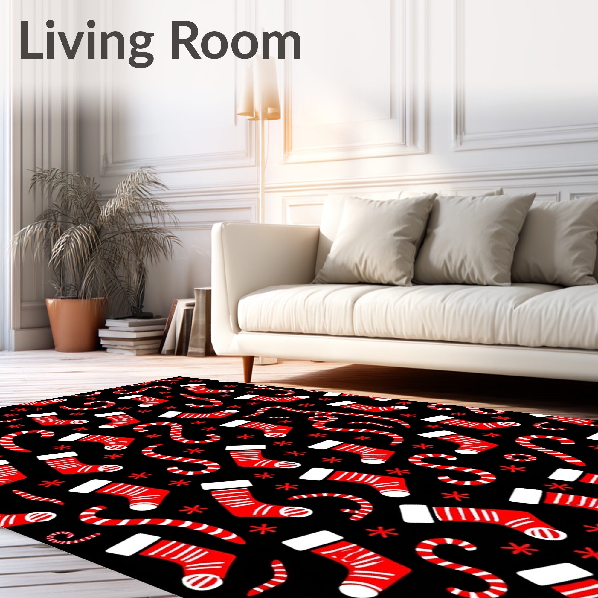 Red Stocking Candy Cane Snowflake Rug