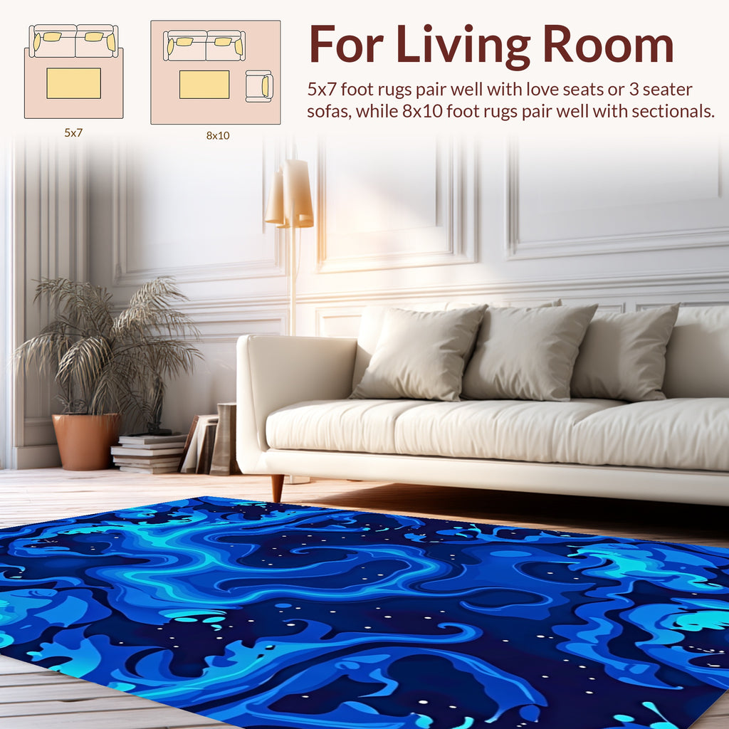 Azure Swirl Fluid Art Rug