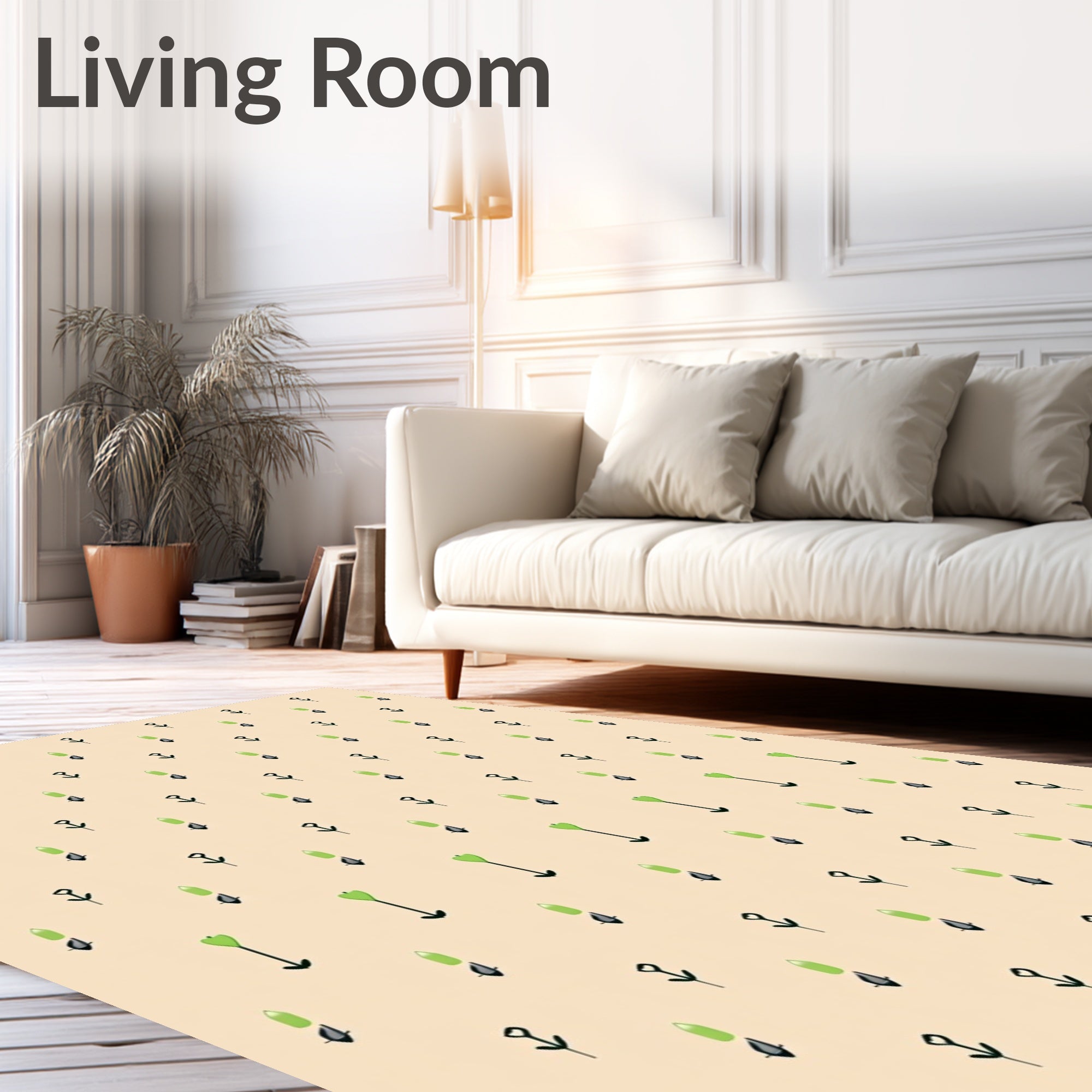 Light Yellow Green Floral Field Rug