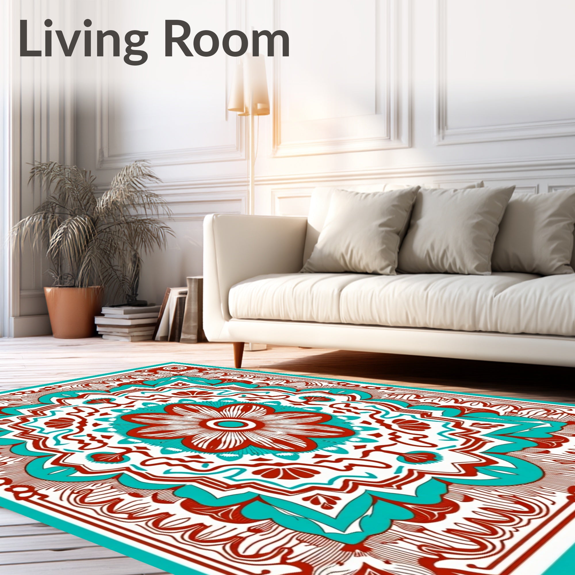 Ornate Red Teal Mandala Design Rug