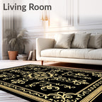 Intricate Golden Floral Border Design Rug