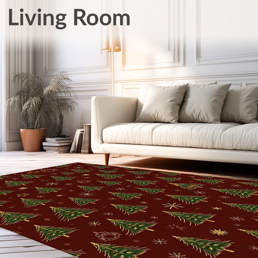 Festive Green Pine Tree Pattern Rug