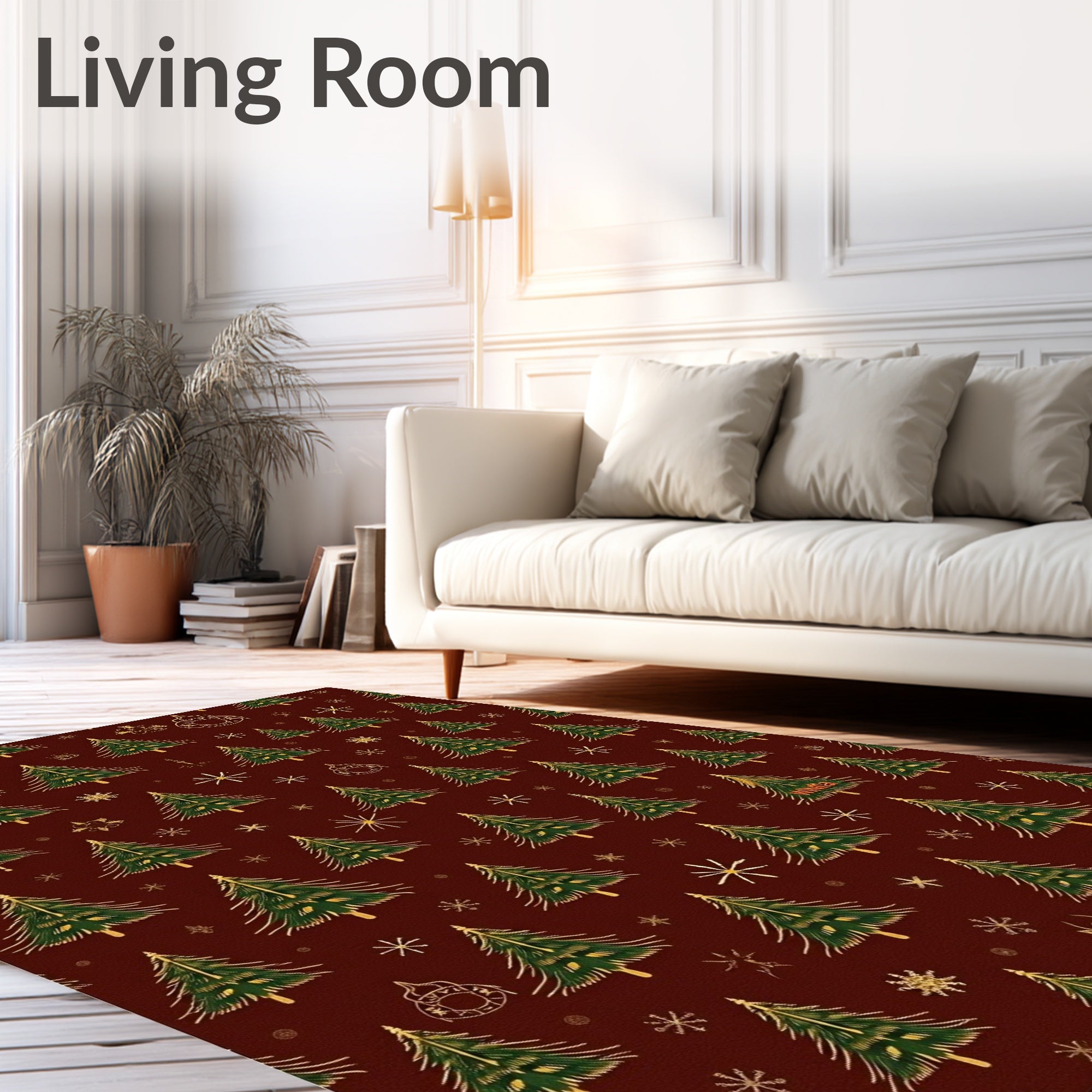 Festive Green Pine Tree Pattern Rug