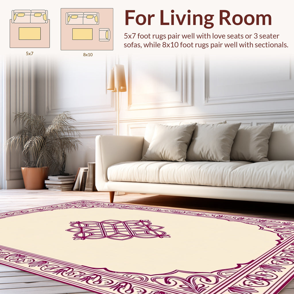 Ornate Burgundy Geometric Border Detail Rug