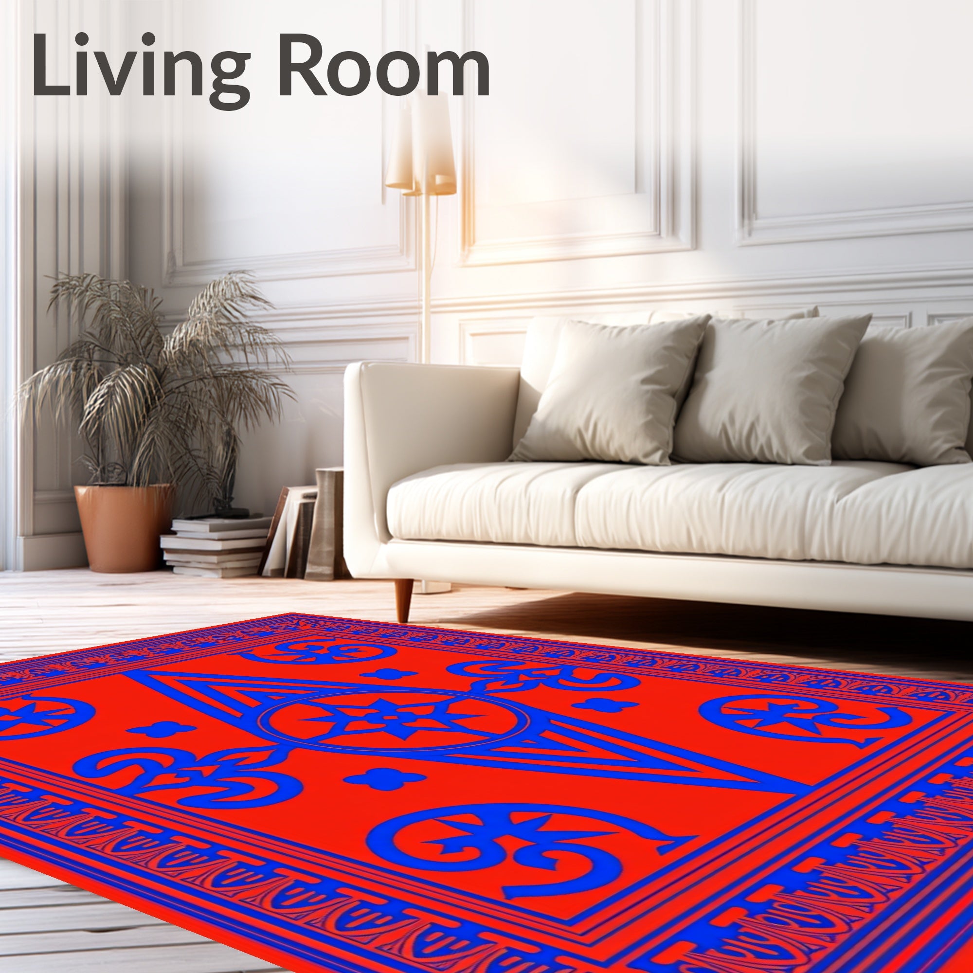 Bold Red Blue Geometric Medallion Pattern Rug
