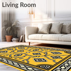Golden Yellow Ornate Floral Scroll Rug