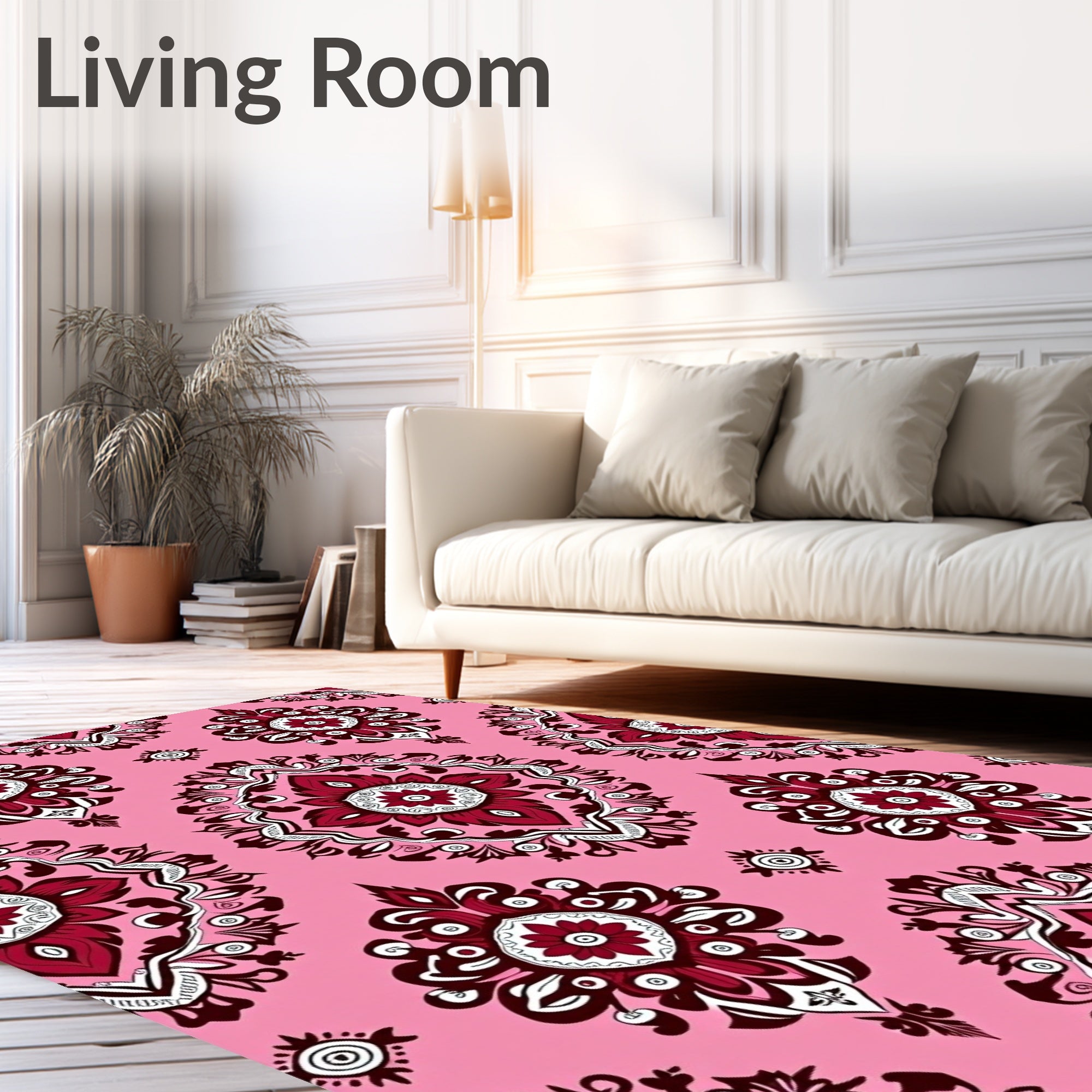 Damask Floral Pink And Burgundy Rug