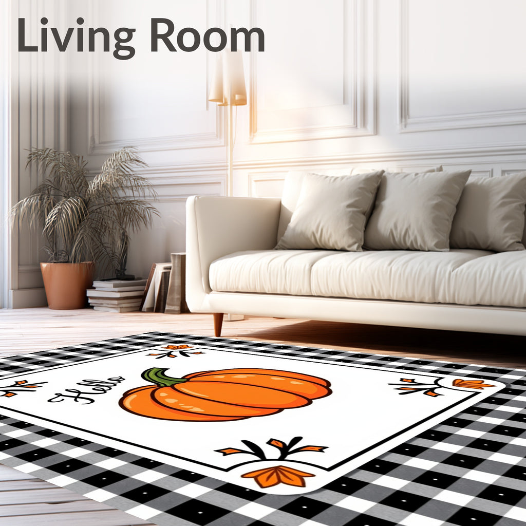 Hello Pumpkin Gingham Square Design Rug
