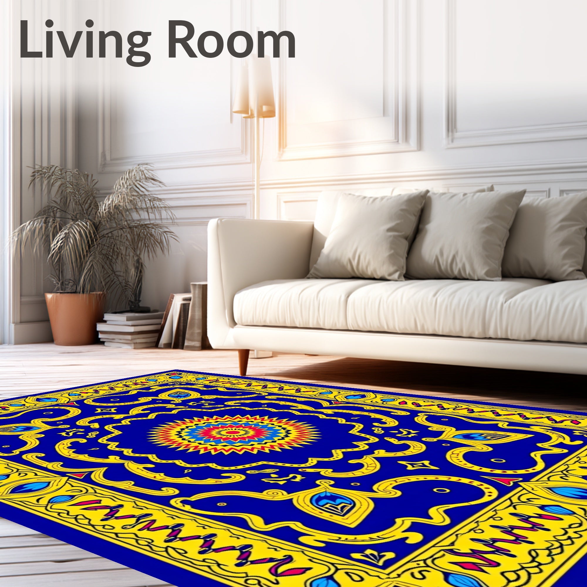 Vibrant Geometric Floral Sunburst Pattern Rug